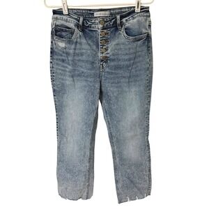 Flying Monkey Womens High Rise Button Fly Acid Wash Raw Hem Jeans Size 30
